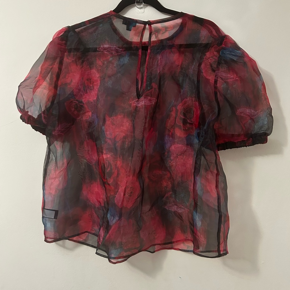 Torrid Organza Puff Sleeve Top - Red and Black Floral Sheer Blouse - Picture 7 of 7